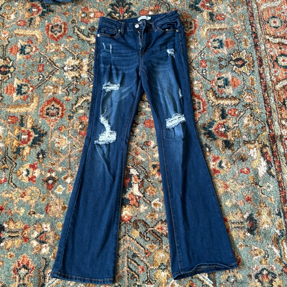 dark blue ripped bell bottoms